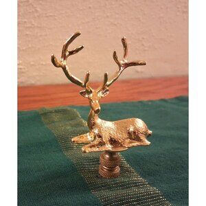 Peaceful Deer Lamp Finial Shade Topper Gold Tone Buck Antlers Large Tall Detaile